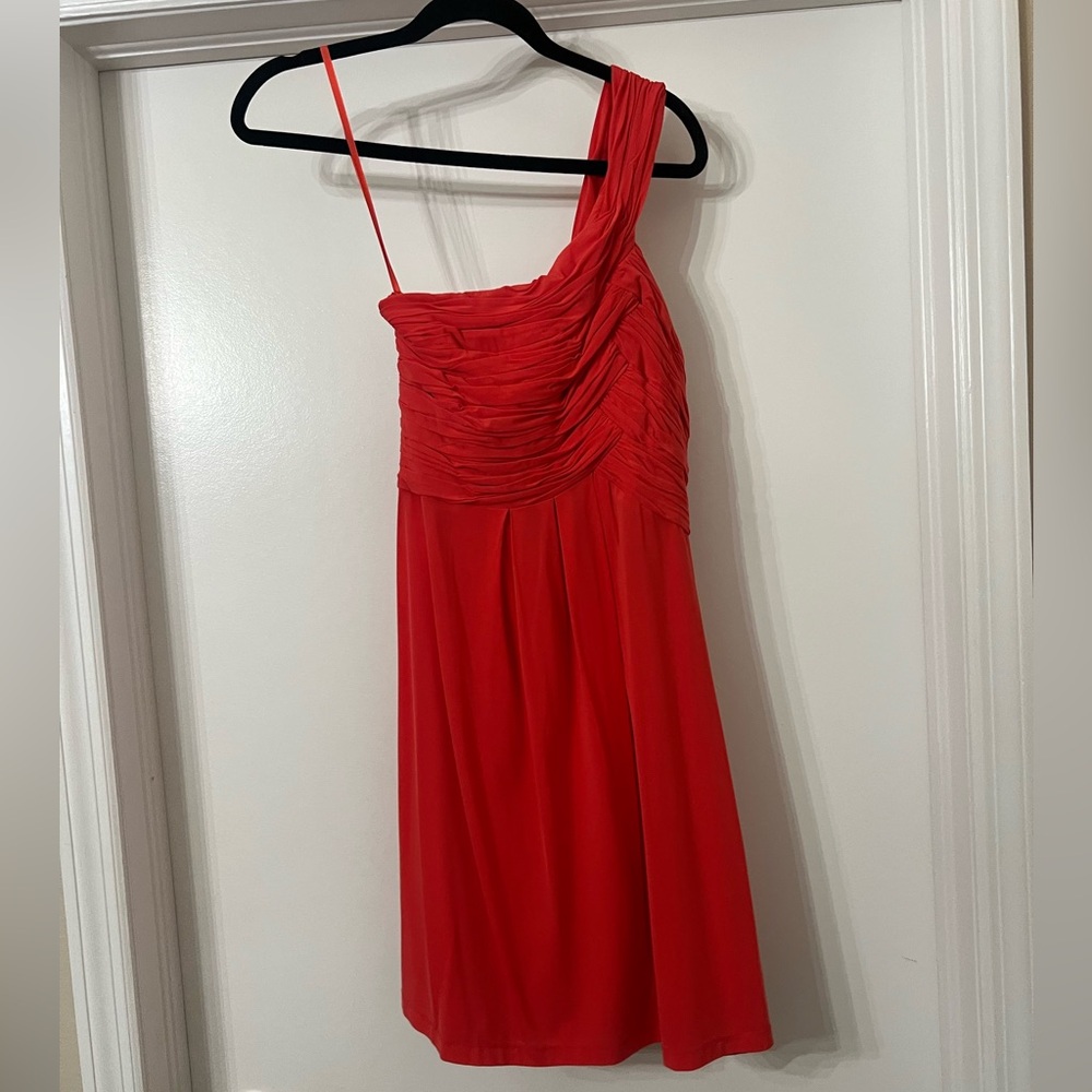 Gianni Bini size XS coral rushed one shoulder dress